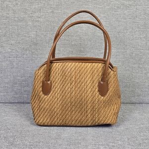 Fossil Brown Leather Woven Straw Top Handle Satchel Bag